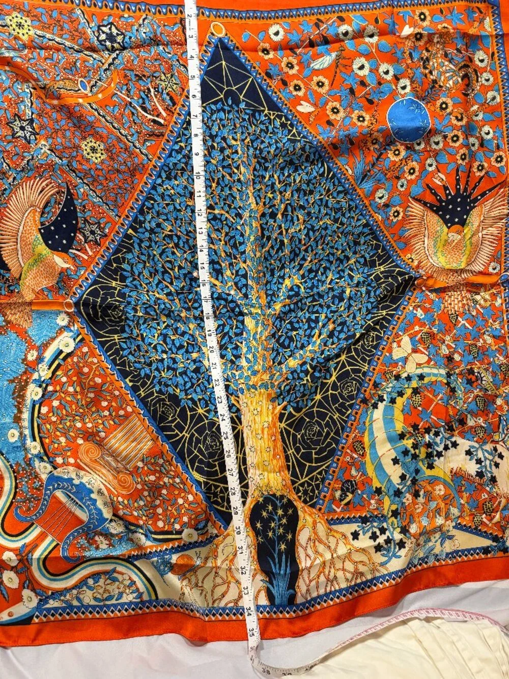 IM Tree Scarf 100% Silk Feeling Polyester Scarf Orange Blue White 35